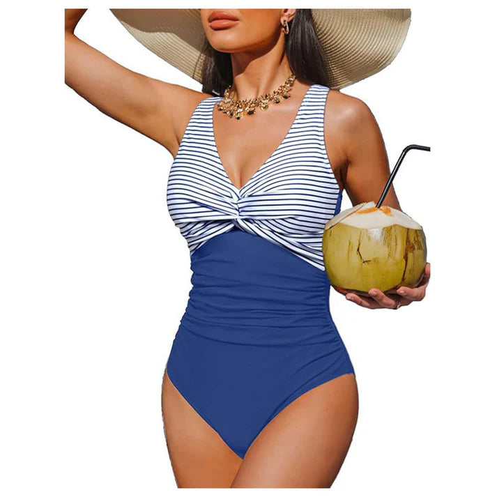 Women's Ruched V-Neck One-Piece Swimsuit