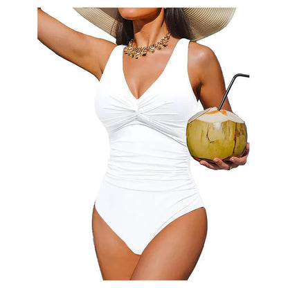 Women's Ruched V-Neck One-Piece Swimsuit