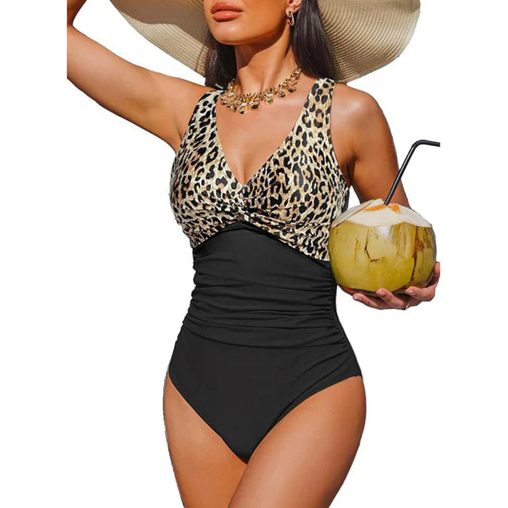 Women's Ruched V-Neck One-Piece Swimsuit