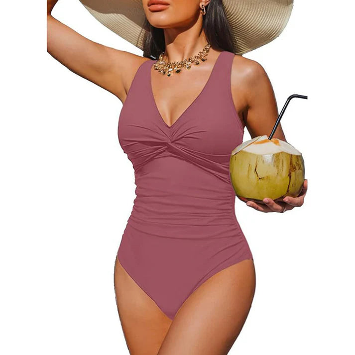 Women's Ruched V-Neck One-Piece Swimsuit