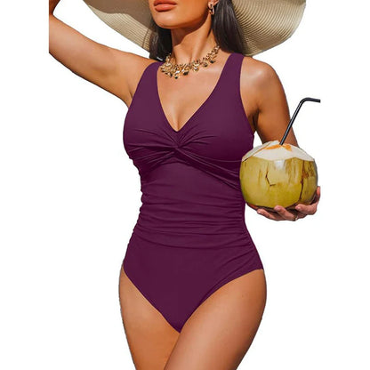 Women's Ruched V-Neck One-Piece Swimsuit