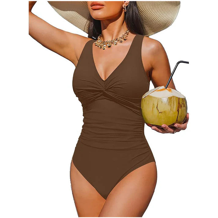 Women's Ruched V-Neck One-Piece Swimsuit