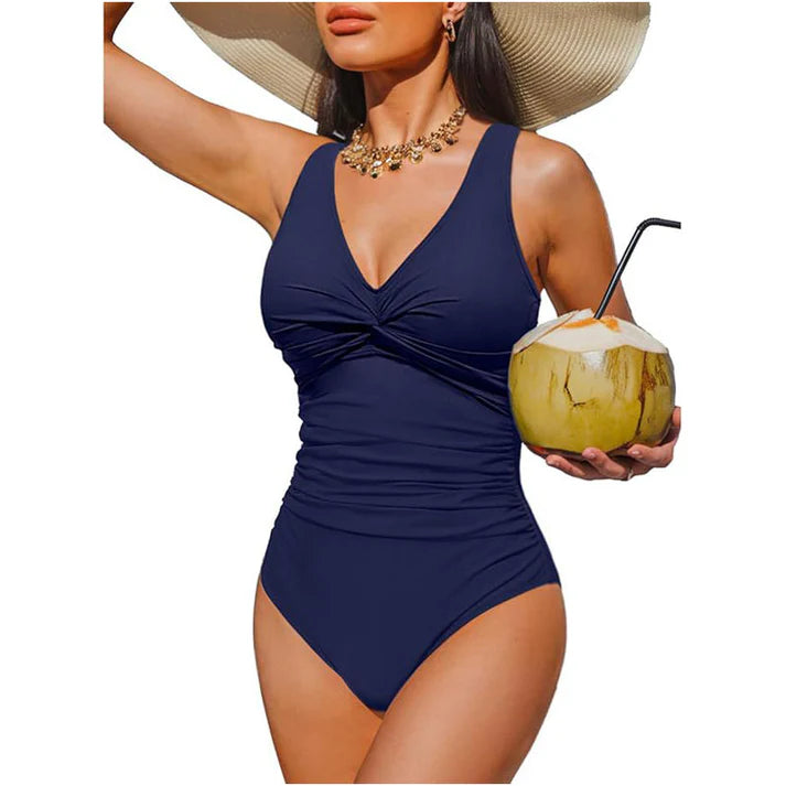 Women's Ruched V-Neck One-Piece Swimsuit