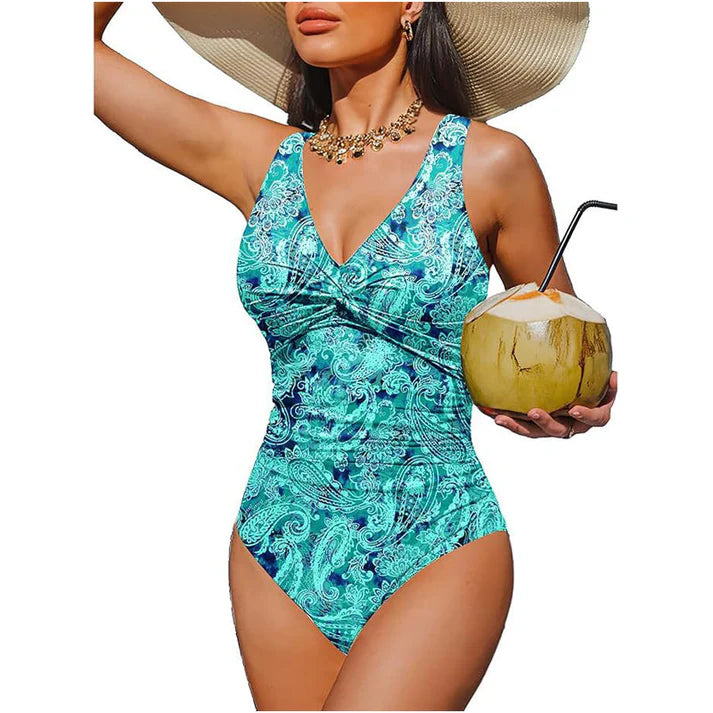 Women's Ruched V-Neck One-Piece Swimsuit