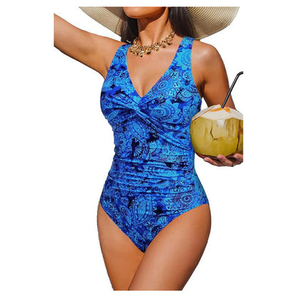 Women's Ruched V-Neck One-Piece Swimsuit