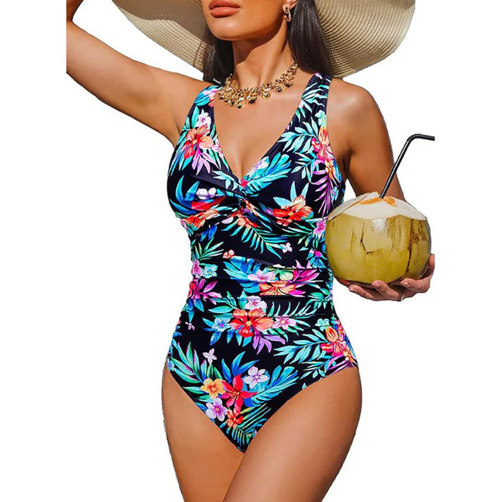 Women's Ruched V-Neck One-Piece Swimsuit