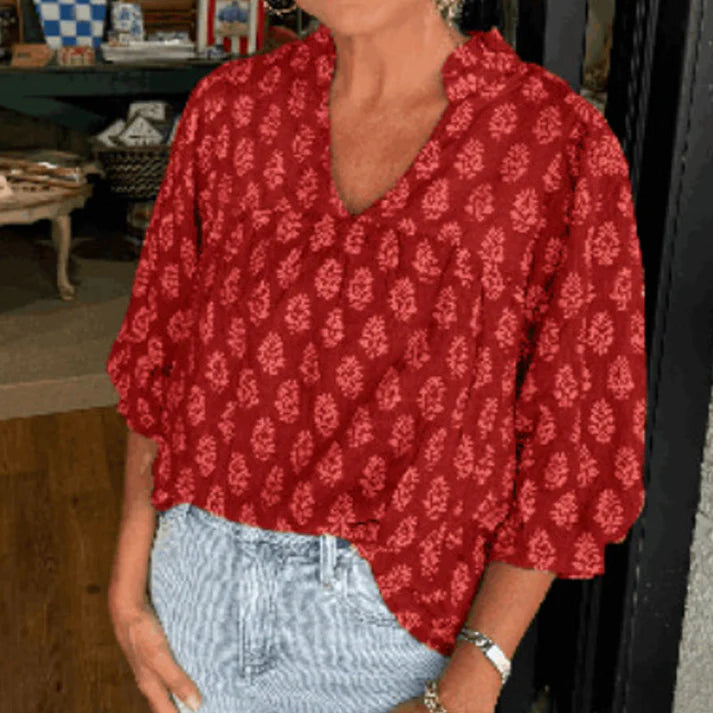 Women’s Flowy Printed V-Neck Blouse