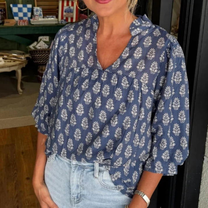 Women’s Flowy Printed V-Neck Blouse