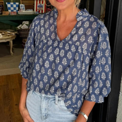 Women’s Flowy Printed V-Neck Blouse