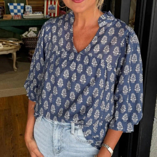 Women’s Flowy Printed V-Neck Blouse