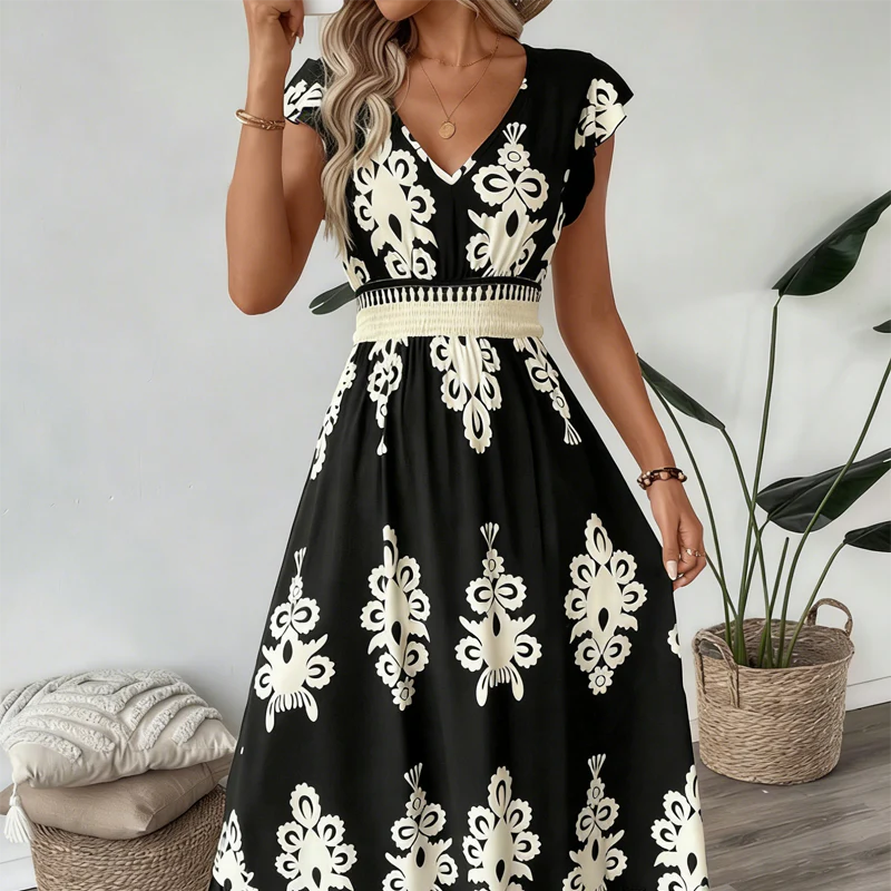 Women's V-Neck Printed Dress