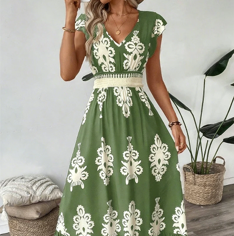 Women's V-Neck Printed Dress