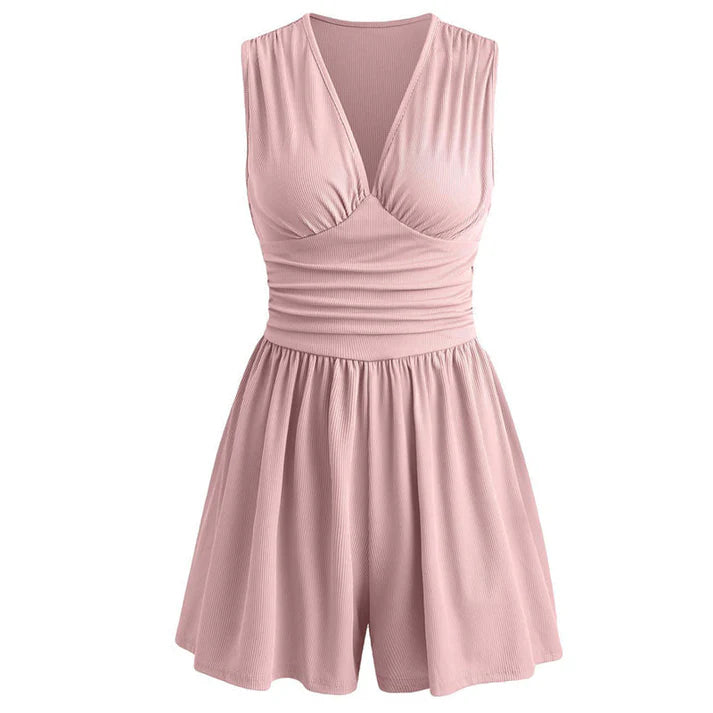 Sleeveless V-Neck Ruched Waist Romper