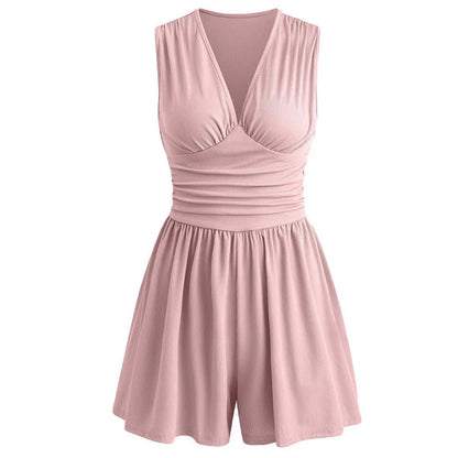Sleeveless V-Neck Ruched Waist Romper