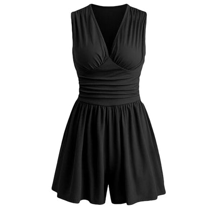 Sleeveless V-Neck Ruched Waist Romper