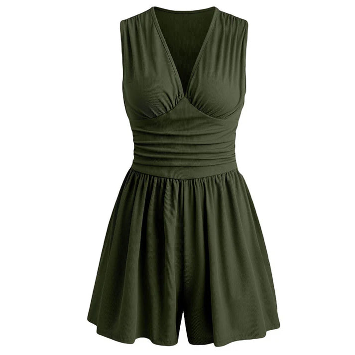 Sleeveless V-Neck Ruched Waist Romper