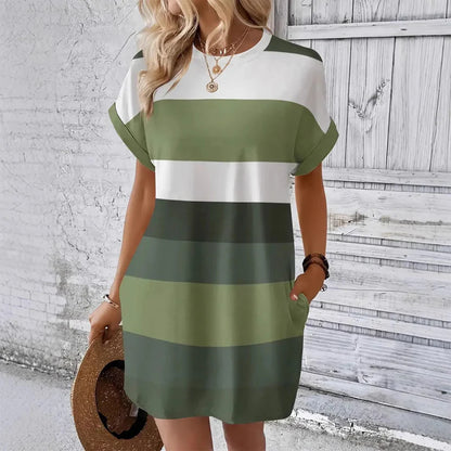 Women's Striped Pocket T-Shirt Dress
