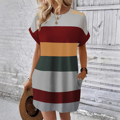 Women's Striped Pocket T-Shirt Dress