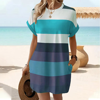 Women's Striped Pocket T-Shirt Dress