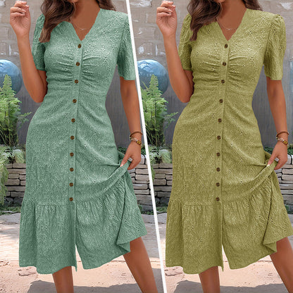 Women's Eyelet Button Front V-Neck Dress