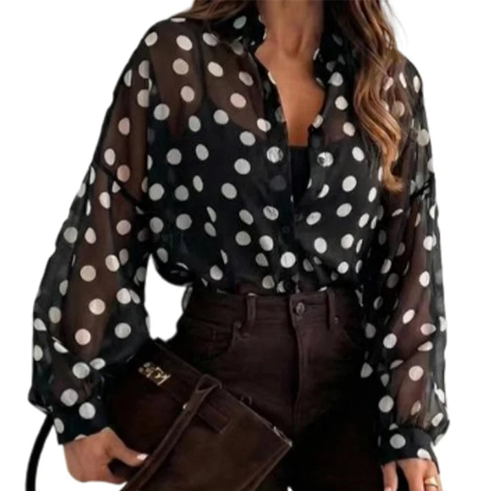 Women's Button-Down Polka Dot Blouse