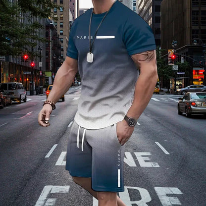 Men's Gradient T-Shirt and Shorts Set