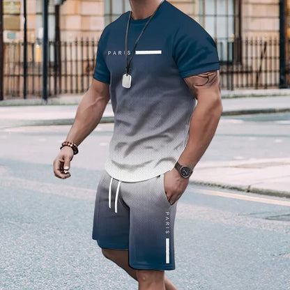 Men's Gradient T-Shirt and Shorts Set