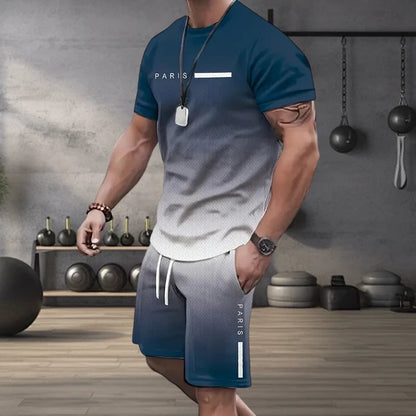 Men's Gradient T-Shirt and Shorts Set