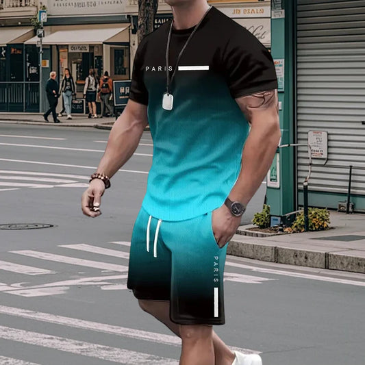 Men's Gradient T-Shirt and Shorts Set