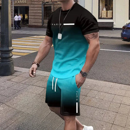 Men's Gradient T-Shirt and Shorts Set