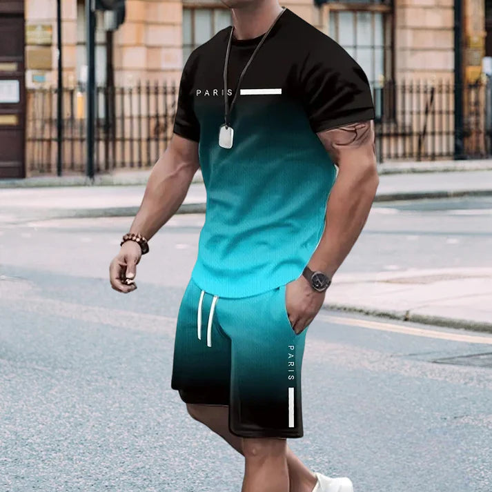 Men's Gradient T-Shirt and Shorts Set