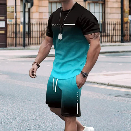 Men's Gradient T-Shirt and Shorts Set