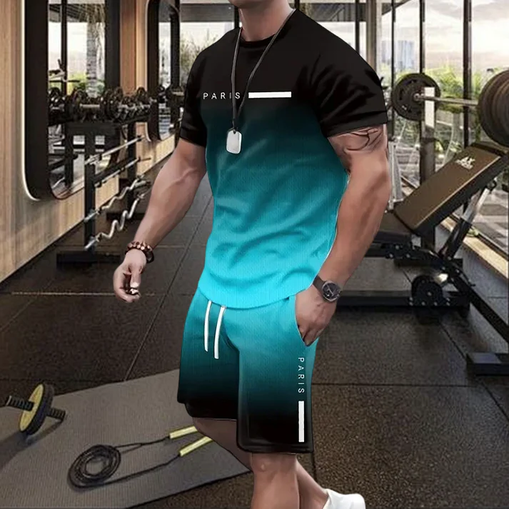 Men's Gradient T-Shirt and Shorts Set