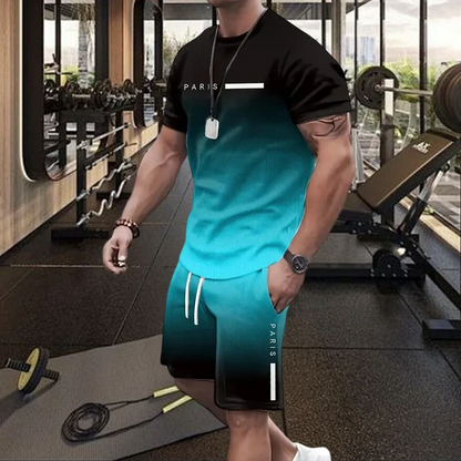 Men's Gradient T-Shirt and Shorts Set
