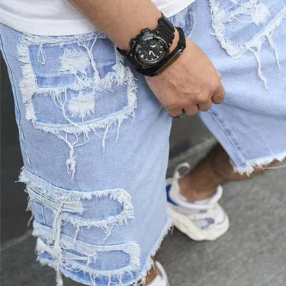 Men's Distressed Frayed Denim Shorts