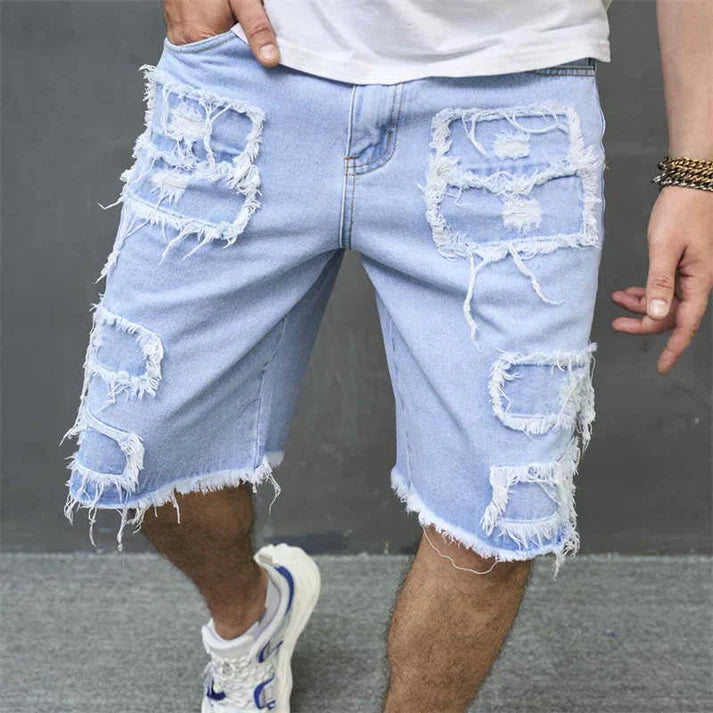 Men's Distressed Frayed Denim Shorts