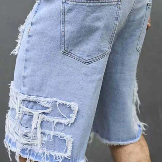 Men's Distressed Frayed Denim Shorts