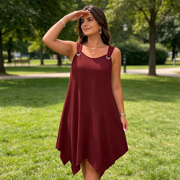 Women's Sleeveless Asymmetrical Hem A-Line Dress