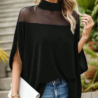 Women's Sheer Yoke Batwing Blouse