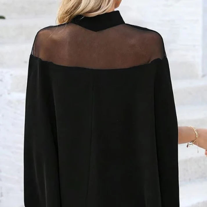Women's Sheer Yoke Batwing Blouse