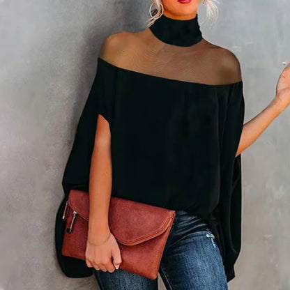 Women's Sheer Yoke Batwing Blouse
