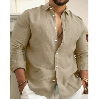 Men's Casual Linen Blend Button-Up Shirt