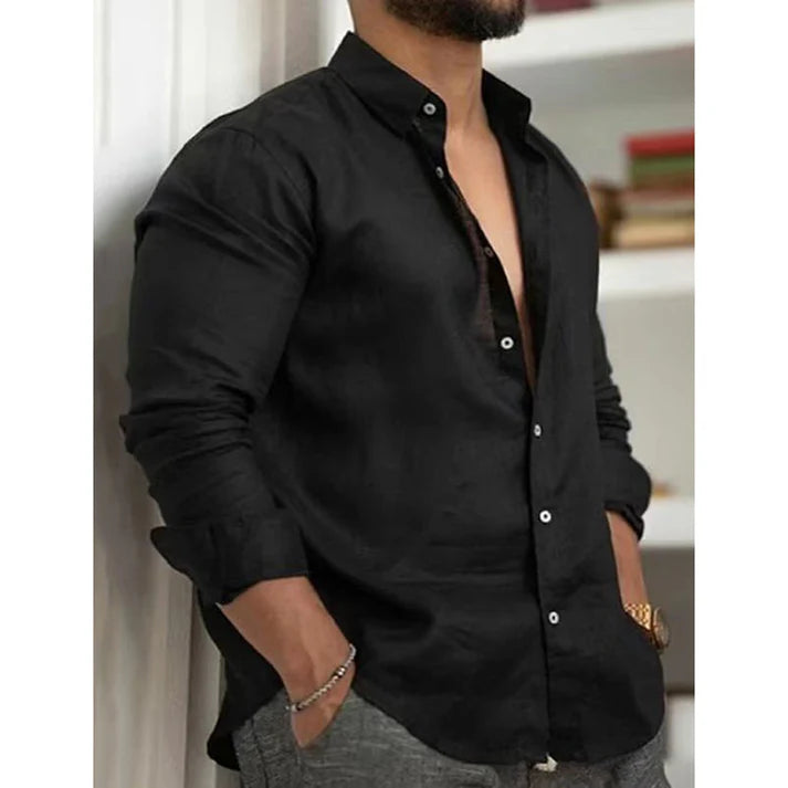 Men's Casual Linen Blend Button-Up Shirt