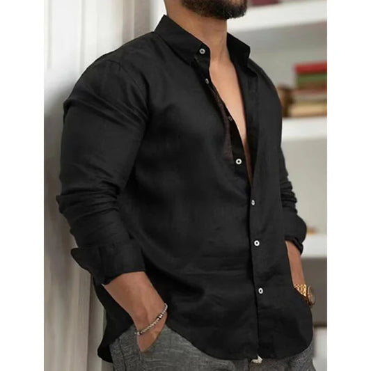 Men's Casual Linen Blend Button-Up Shirt