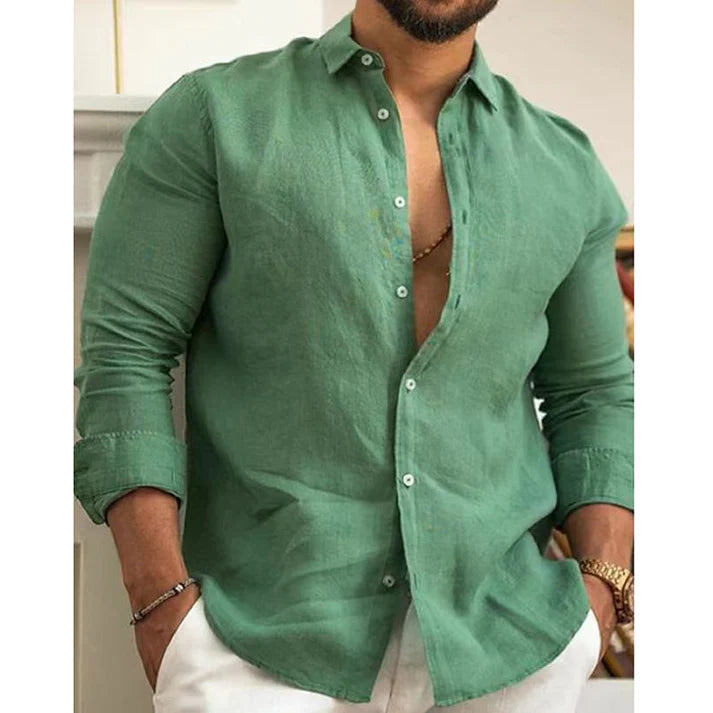 Men's Casual Linen Blend Button-Up Shirt