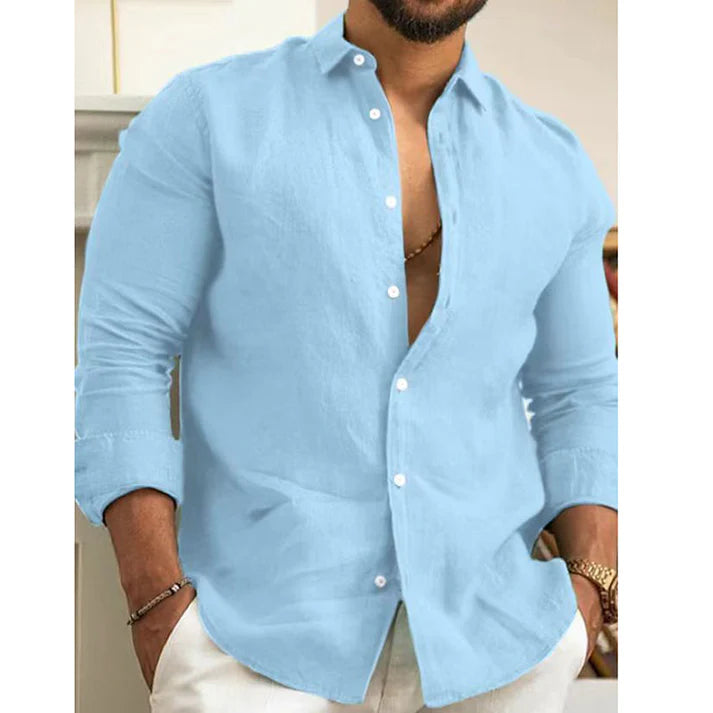 Men's Casual Linen Blend Button-Up Shirt
