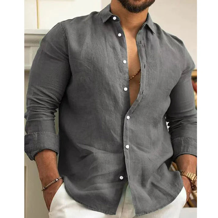Men's Casual Linen Blend Button-Up Shirt