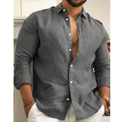 Men's Casual Linen Blend Button-Up Shirt