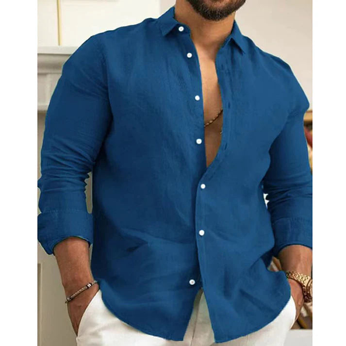 Men's Casual Linen Blend Button-Up Shirt