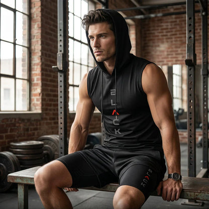 Men's Sleeveless Hoodie and Shorts Set